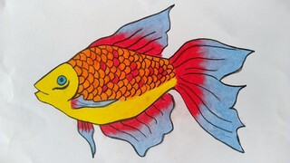 Cara menggambar ikan || Menggambar ikan cupang || Menggambar dan mewarnai ikan hias