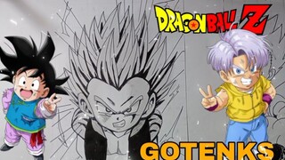 menggambarkan gotenks dari anime dragonball