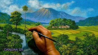 CARA MENGGAMBAR - MELUKIS PEMANDANGAN ALAM SAWAH/ HOW TO DRAW RICE FIELD LANDSCAPE BY DANDAN SA - 15