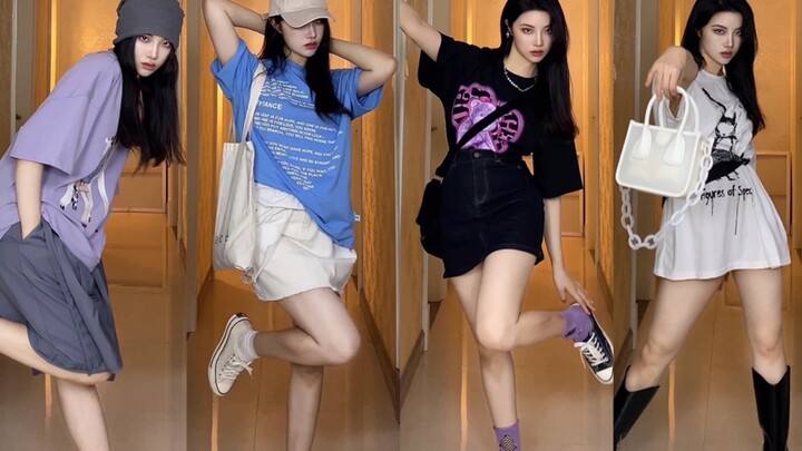 คนธรรมดาจะใส่เสื้อยืดยังไงให้โดดเด่น｜7 ลุคในหนึ่งสัปดาห์หลากสไตล์｜ทั้งลุคสาวแซ่บ ลุคสปอร์ต ลุคเกาหลี