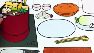 [Stop-motion animation] A loving dinner for a girl living alone, cooking a table of dishes and havin