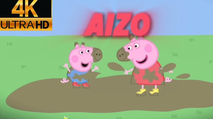 Peppa melompat ke genangan lumpur, tapi disisipi lagu "AIZO"