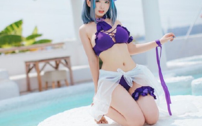 [koleksi cos] Cosplay baju renang Azur Lane Nona saudari dengan Cheshire di dalam air, terima kasih 