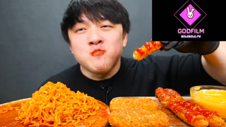 Mukbang mì cay, nem phô mai tương ớt p3 #anngon