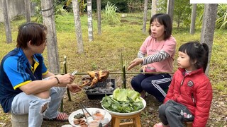 Ra vườn nướng thịt bò cuốn lá lốt, thịt gà, tôm Thái và lòng non với em trai 10