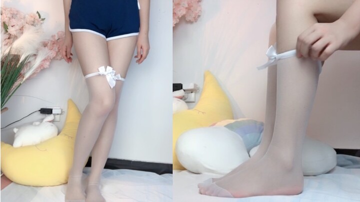 男生勿进！太勒肉了，女大学生暑假白色过膝袜测评