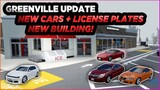 NEW CARS/LICENSE PLATES & NEW BUILDING! || Roblox Greenville