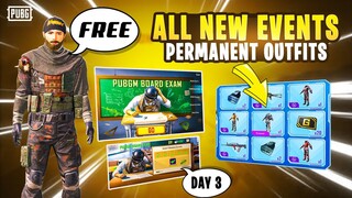 PUBG BOARD EXAM EVENT | DAY 3 | DAILY GROUP PACK | PERMANENT REWARDS + OUTFITS | TODAY EVENT PUBGM