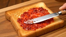 AI ASMR Spreading different tomatoes on toast #ai #glasscutting #asmr #relaxing