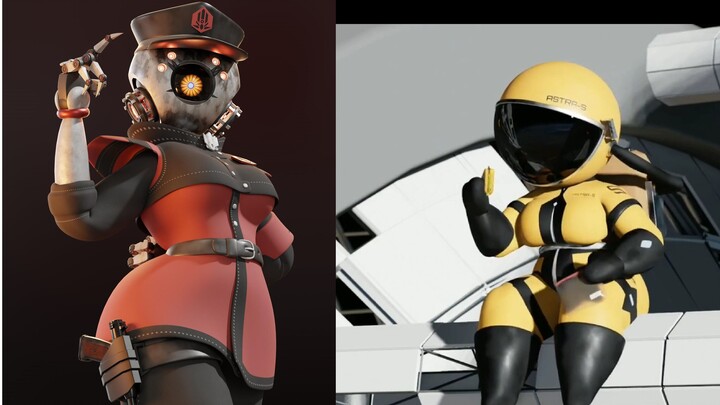 [Original 3D animation collection] Blender boss's cute female robot chief and female astronaut anima