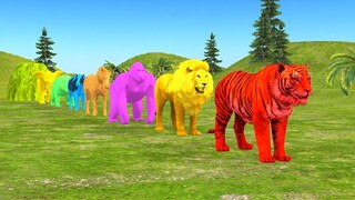 Paint Animals Gorilla Cow Tiger Lion Elephant Fountain Crossing Animal Cartoon