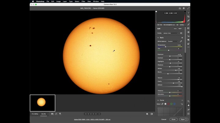 Sun - post processing in Adobe Camera Raw