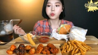 Hamburger, gà viên chiên sốt đủ vị, khoai chiên 3 #amthuc