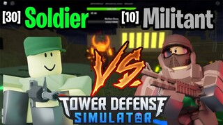 [30] Soldier vs [10] Militant EPIC COMPARISON? | Tower Defense Simulator | ROBLOX