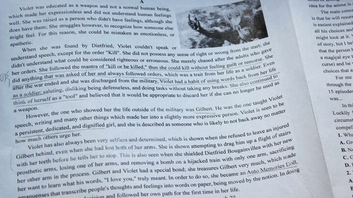 Violet Violet appears on the English test paper!
