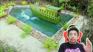 MEMBUAT BANGUNAN RUMAH PERAHU DARI BAMBU DAN KOLAM RENANG YANG UNIK DAN KREATIF