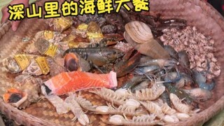 Out in the mountains, we just grabbed some seafood to tide us over—things like spiny lobsters, manti