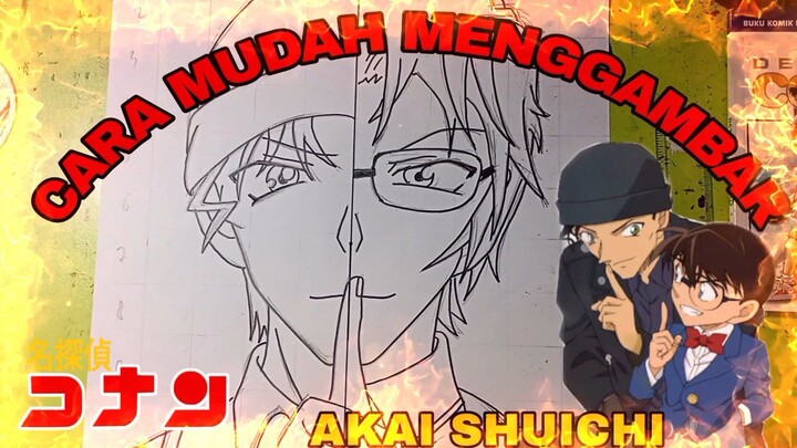 cara mudah menggambar anime detektif Conan, AKAI SHUICHI
