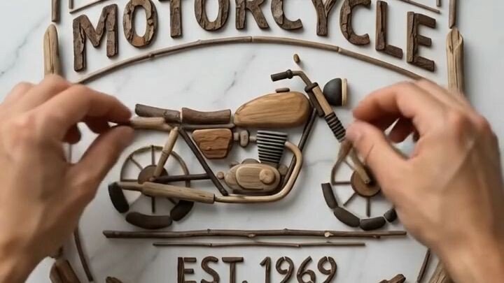 Ai Retro motorcycle Wooden Art