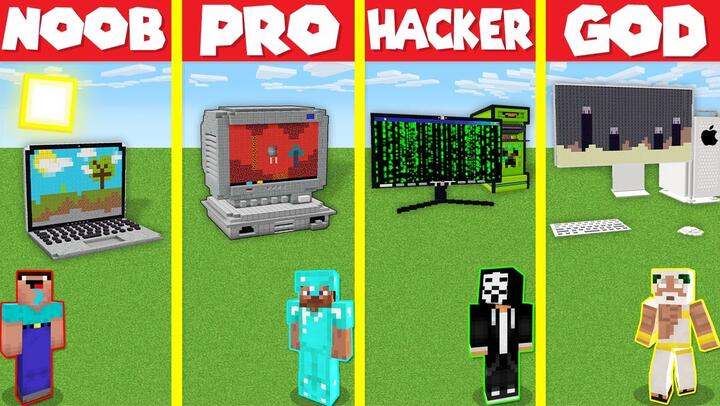Minecraft Battle: PC DESKTOP BASE HOUSE BUILD CHALLENGE - NOOB vs PRO vs HACKER vs GOD / Animation