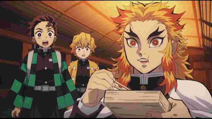 Rengoku Kyojuro nonstop saying UMAI#DEMONSLAYERMUGENTRAIN