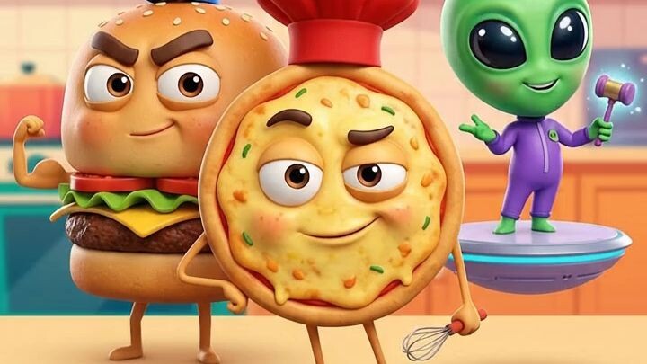 Pizza vs 🍔 Burger — असली King कौन? 😂🔥लेकिन फैसला करेगा 👽 Zinku!#PizzaVsBurger #3DCartoon #Comedy