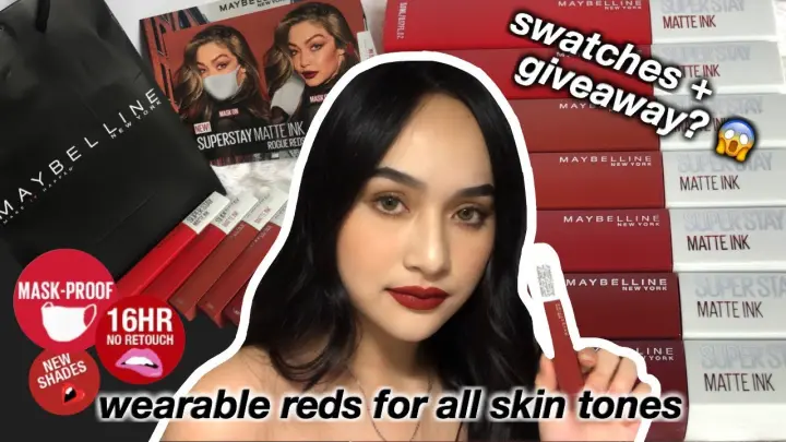 NEW SHADES!! Maybelline Superstay Matte Ink Rogue Reds Collection Swatches + Giveaway! (CLOSED)