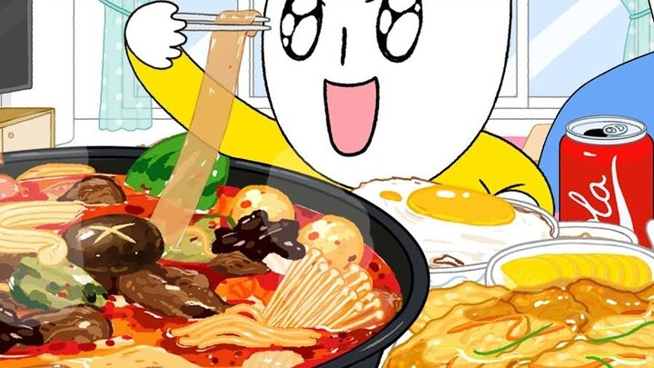 [hoạt hình foomuk] Bố nấu ăn không đáng tin cậy! Chỉ cần có malatang và một nồi cơm rang tôm thịt là