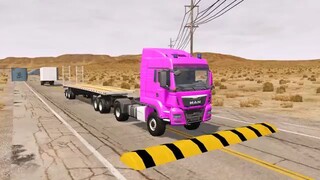 Flatbed Truck Mcqueen  _ Transportation with Truck - Pothole vs Car _443 - BeamN