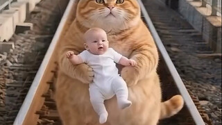 小猫咪救下了火车道上的小孩子！