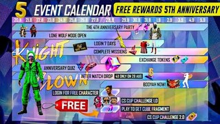 FREE FIRE 5th ANNIVERSARY FREE REWARDS FOR ALL 😱🔥 :- FREE FIRE NEW EVENT