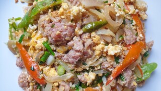 เมนูไข่ แหนมผัดไข่ หมูส้มผัดไข่ ทำง่าย อร่อยมาก | Stir Fried Pork Sausage with Egg  | Thai Food