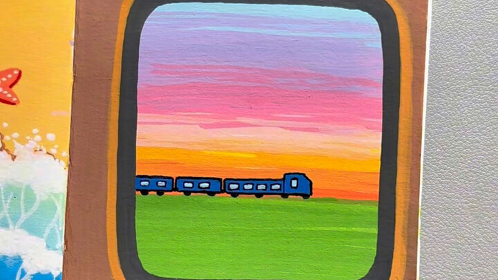 30 giây vẽ nhanh siêu dễ thương: “Bức tranh nhỏ bên cửa sổ tàu hỏa” #Vẽ bằng bút lông acrylic [chủ đ