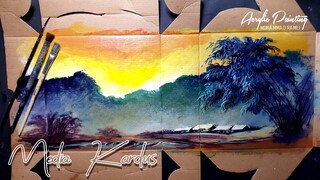 TUTORIAL MELUKIS SUNSET PADA MEDIA KARDUS BEKAS -Acrylic Painting