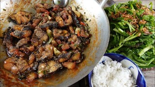 Mưa nước ngập lụm 2 con cá trê đìa. Cá trê kho tiêu tóp mở - Bin Đen Miền Tây # 287