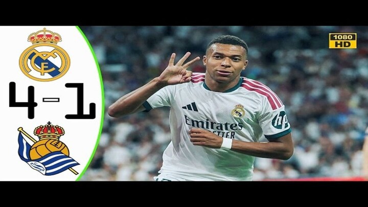 Real Madrid vs Real Sociedad 4-1 Mbappe HATTRICK