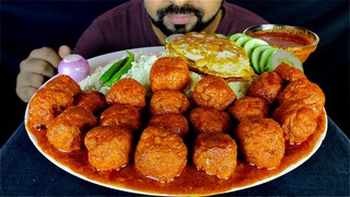 SPICY CHICKEN KOFTA MASALA CURRY, EGG POACH, SPICY GRAVY, SALAD, ONION ASMR MUKBANG EATING SHOW|