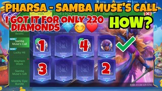 NEW PHARSA-SAMBA MUSE DRAW EVENT | I GOT IT FOR ONLY 220 DIAMONDS |  PHARSA SPECIAL SKIN | MLBB