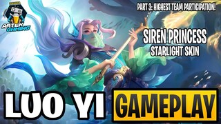 MLBB LUO YI STARLIGHT SKIN "Siren Princess" GAMEPLAY PART 3 - HIGHEST TEAM PARTICIPATION | MLBB