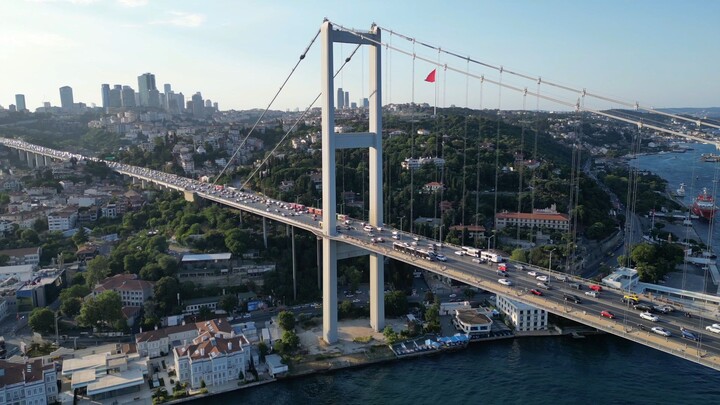 Cinematic drone footage of the Bosphorus Bridge. 🌉🎬✨