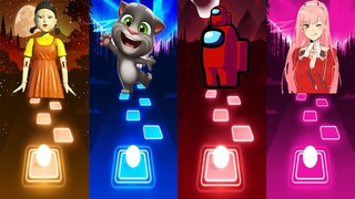 Squid Game VS Talking Tom VS Among US VS Phao 2 Phut Hon - Tiles Hop EDM Rush!