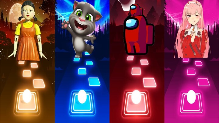 Squid Game VS Talking Tom VS Among US VS Phao 2 Phut Hon - Tiles Hop EDM Rush!