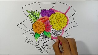 Cara menggambar bunga parsel || Belajar menggambar dan mewarnai bunga