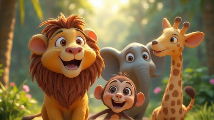 RhThe Brave Lion & His Funny Jungle Friend's 🦁🐵🐘 kids Poem & Storytime