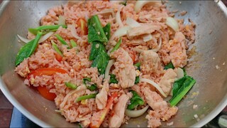 ข้าวผัดรถไฟ ข้าวผัดซอสแดง ทำง่าย และอร่อยมาก