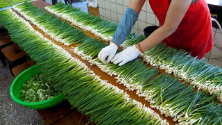 ประเพณี 35 ปี Busan Haemul Pajeon / แพนเค้กหัวหอมเวลส์ (pajeon) - อาหารข้างทางของเกาหลี