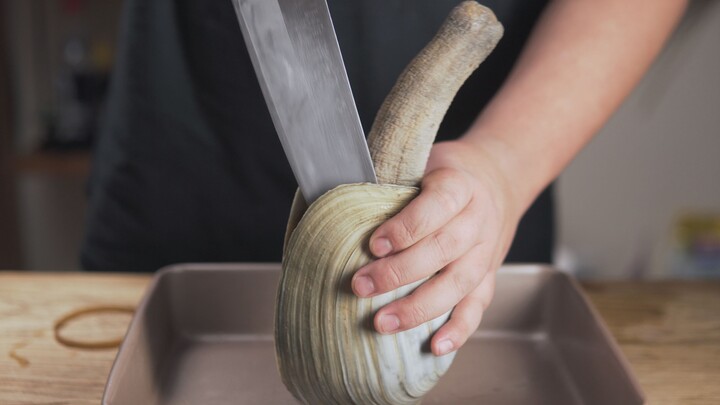 [Memasak] Makanan laut seperti kerang geoduck, sungguh nikmat.