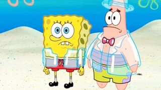 SpongeBob memakai tabir surya sebagai pakaian untuk melindungi dirinya dari sinar matahari, tapi anj