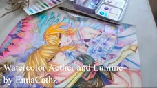 [Watercolor] Aether and Lumine from Genshin Impact