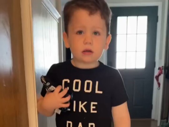 Cute kid tries to get dressed alone, only to be mercilessly mocked by their old dad...